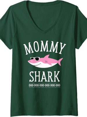 Womens Mommy Shark Funny Mom V-neck T-shirt